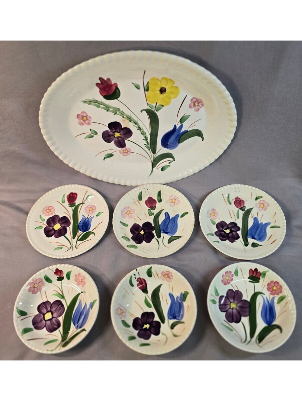 Blue Ridge Southern Potteries Southern Special Platter & Plates Set Hand Painted